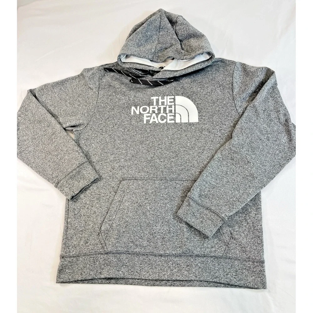 North Face Mens Pullover Hoodie Medium Bold Half Dome White Logo front and back